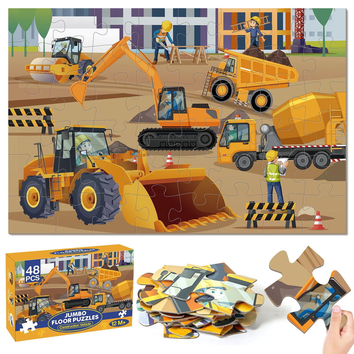 SANANT Jumbo floor puzzle showing construction trucks for collaborative play.