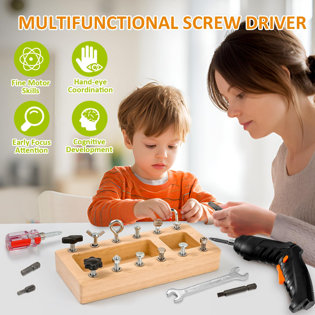 SANANT Montessori Screwdriver Board Assorted Screws: exploring threading and fit
