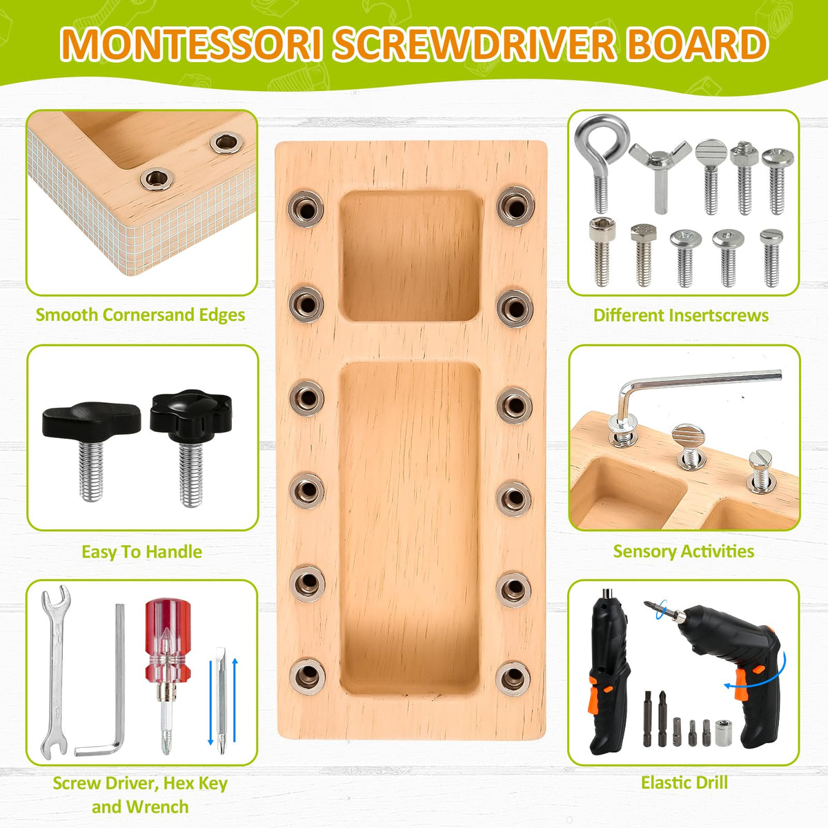 SANANT Montessori Screwdriver Board Two Wrenches: secure grip for small hands