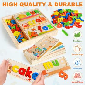 SANANT wooden blocks used to build words with double sided CVC cards