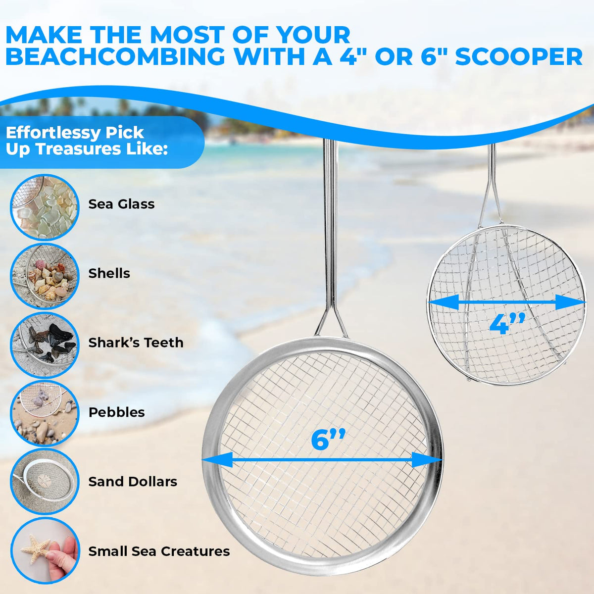 Sand Dipper cork-rubber handle blue for comfortable grip on long beach days.
