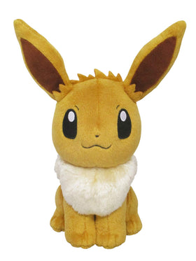 Sanei Eevee All Star 8in plush offers soft cuddle for kids and collectors.