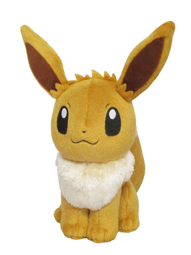Sanei Eevee brown fur plush highlights a creamy collar for display and photography.