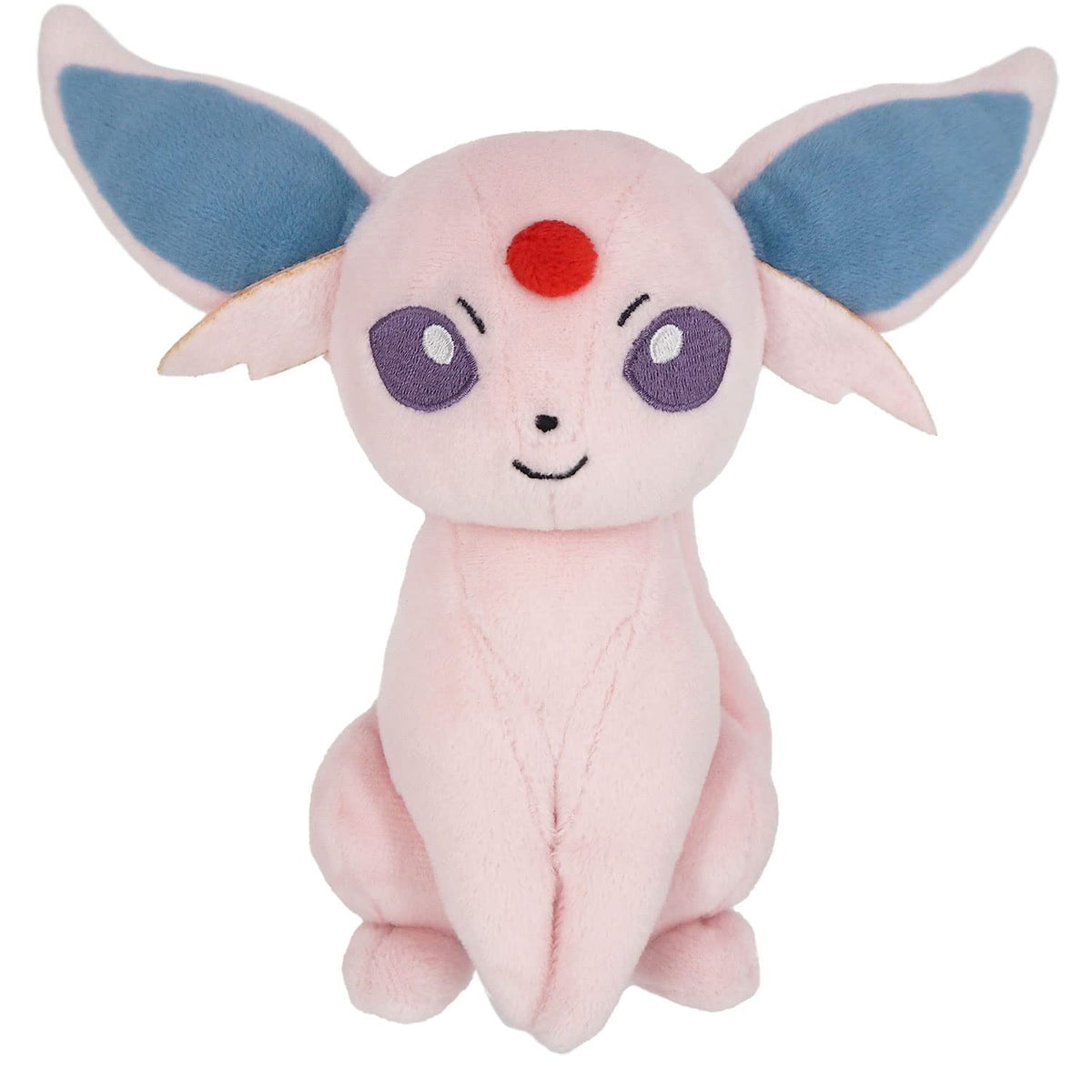 Close-up of Espeon plush forehead gem detail for collector's appeal.