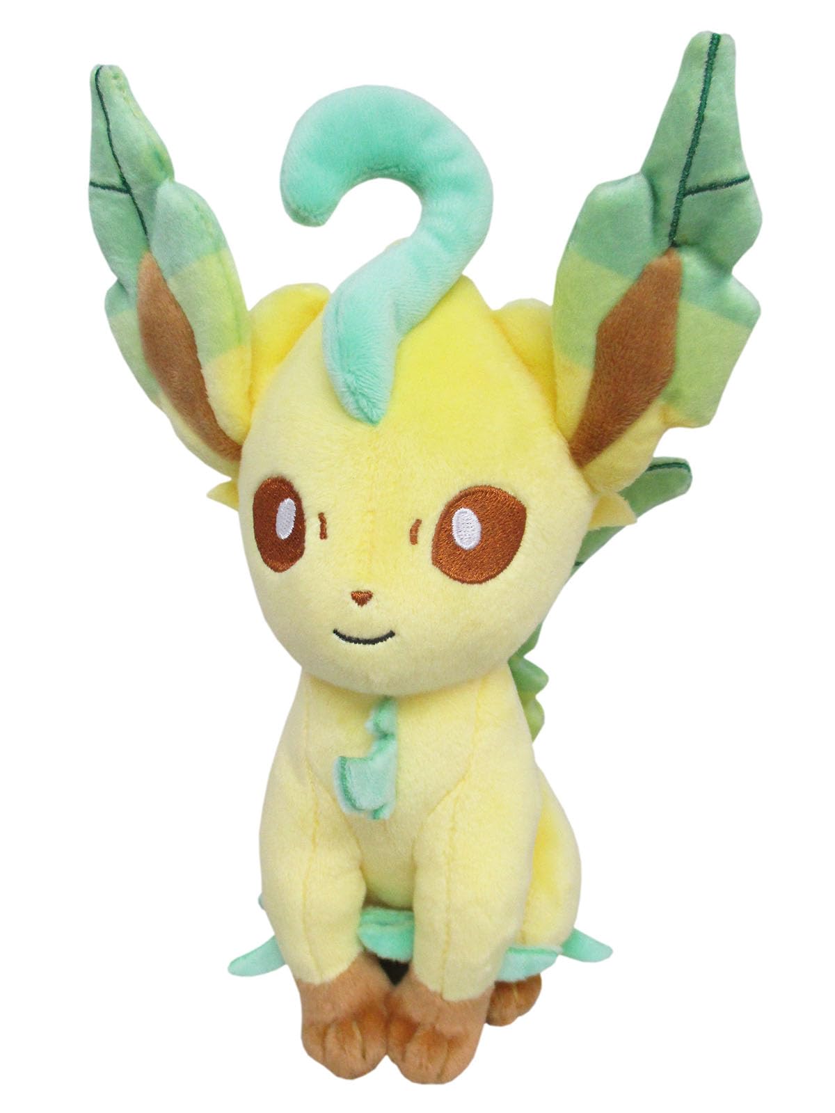 Sanei Leafeon plush front view, soft and collectible, perfect for display on a shelf.