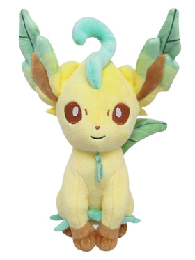 Sanei Leafeon plush side view highlights leafy ears and tail, a charming cuddle companion.