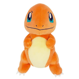 Sanei Charmander plush side view, showcasing soft fabric for cuddling.