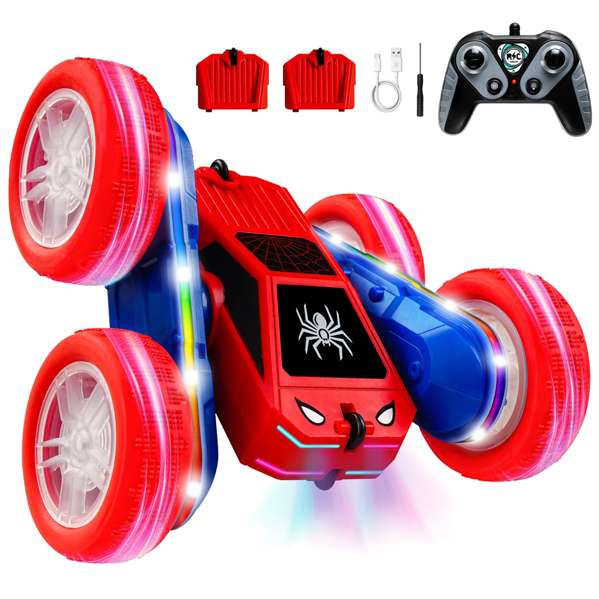SANGQAOFU Spider RC Car 4WD front view, durable for indoor and outdoor play.