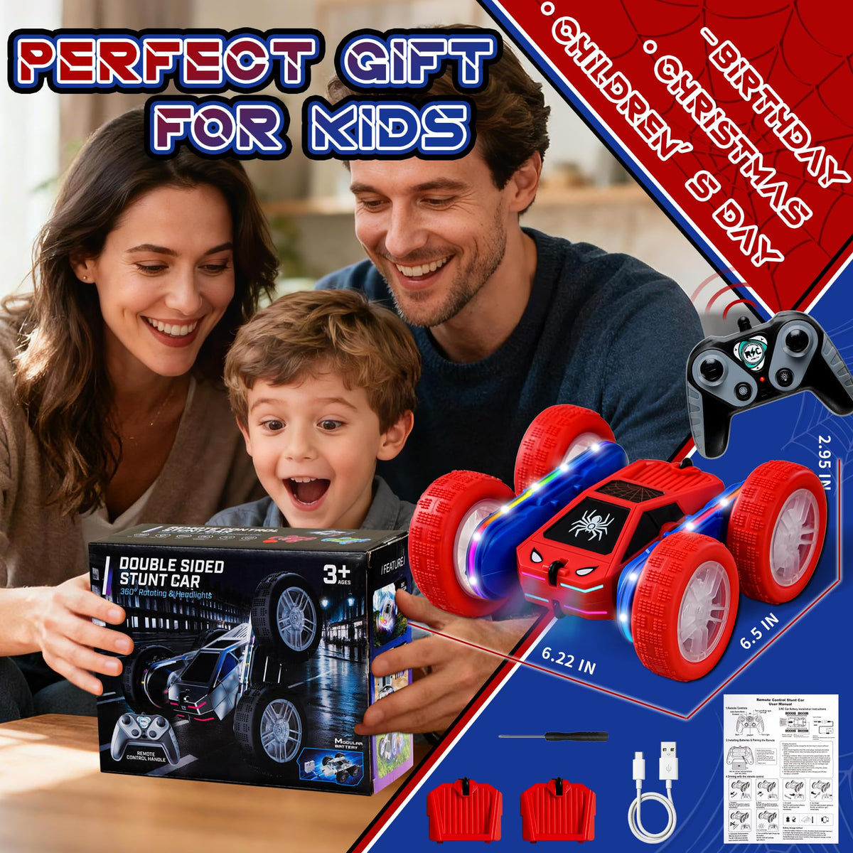 SANGQAOFU Spider RC Car gift for boys, ideal for birthdays and holidays.