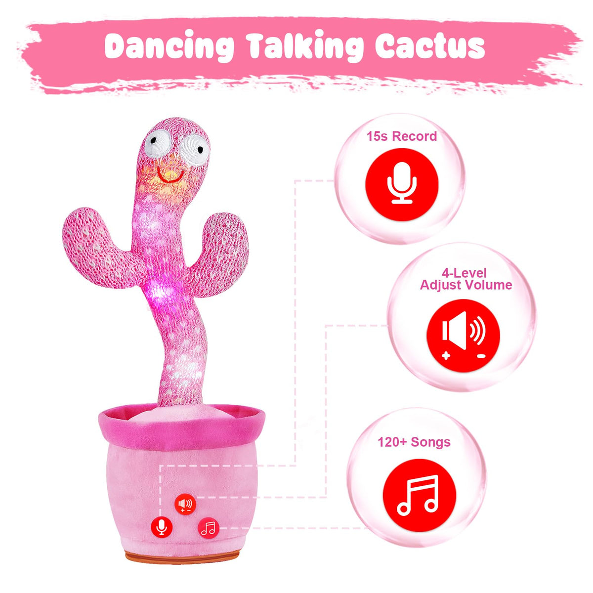 SANJOIN dancing cactus toy recording mode invites imitation and voice replay