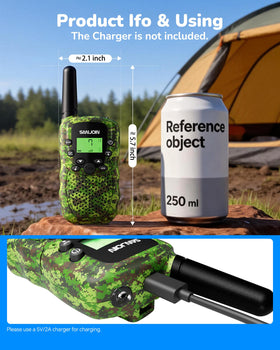SANJOIN kids walkie talkie in use by a child outdoors in a park.