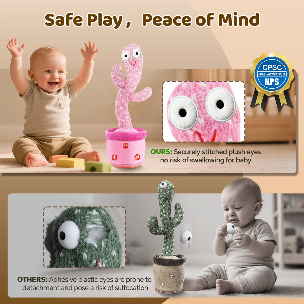 SANJOIN soft plush cactus base supports safe play on flat surfaces