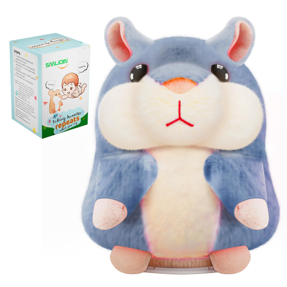 SANJOIN talking hamster closeup showing plush texture and repeating voice feature for interactive play.