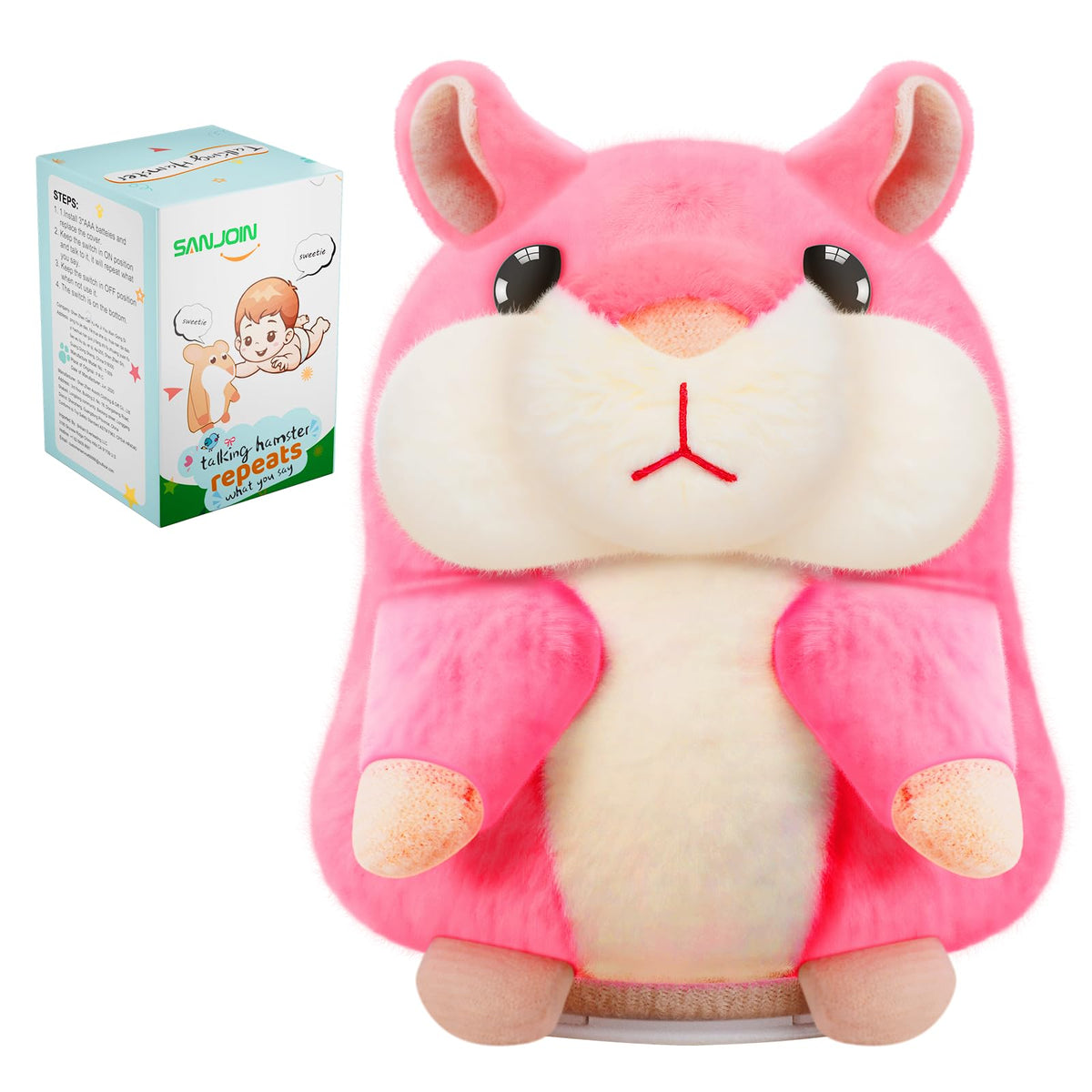 SANJOIN talking hamster pink front view promotes interactive storytelling and engagement.
