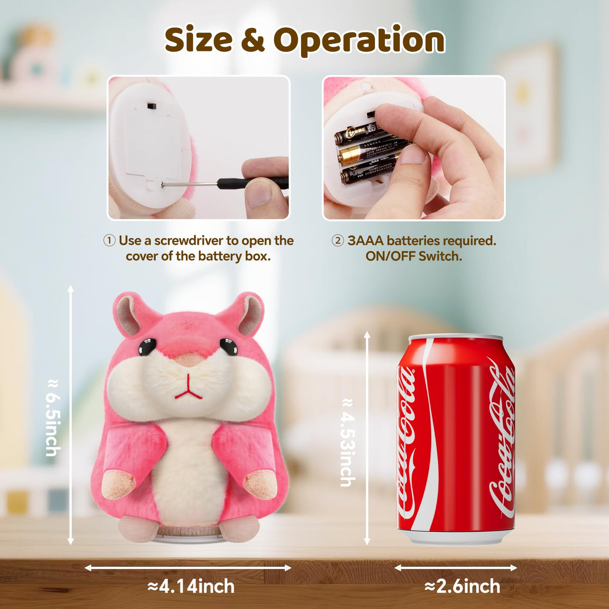 SANJOIN talking hamster pink side view shows portable design for on-the-go play.
