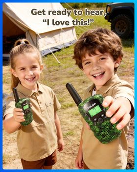SANJOIN walkie talkie with 22 channels and privacy codes for clear play.