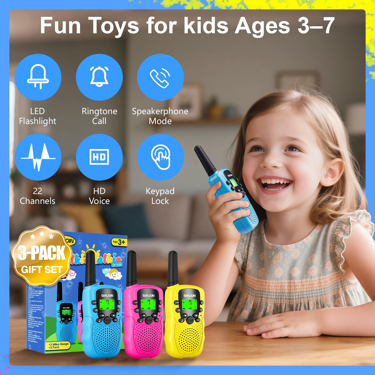 SANJOIN walkie talkies for kids, ergonomic shape ideal for easy hold during group games