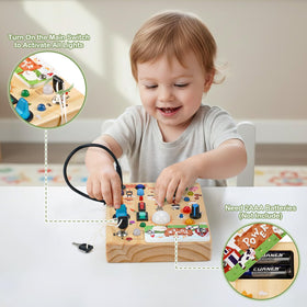 Sanlebi Busy Board supports hand-eye coordination through cause-and-effect play