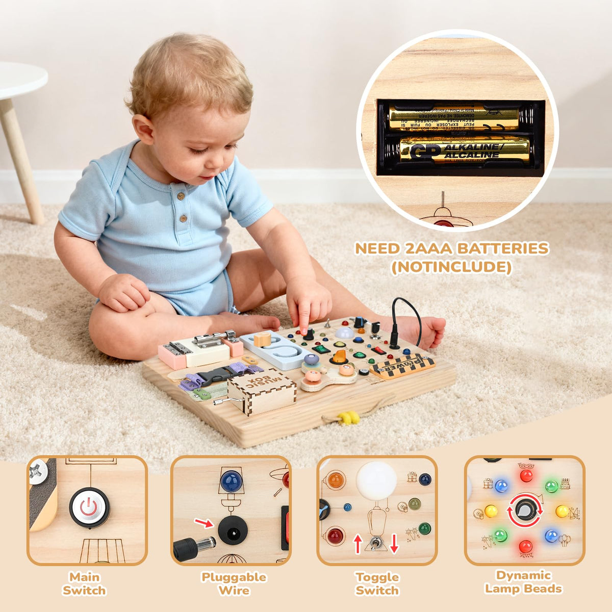 Sanlebi Busy Board built-in travel handle for car rides.