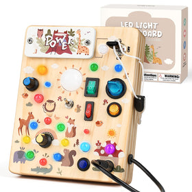 Sanlebi LED Busy Board for Toddlers with switches supports fine motor exploration.