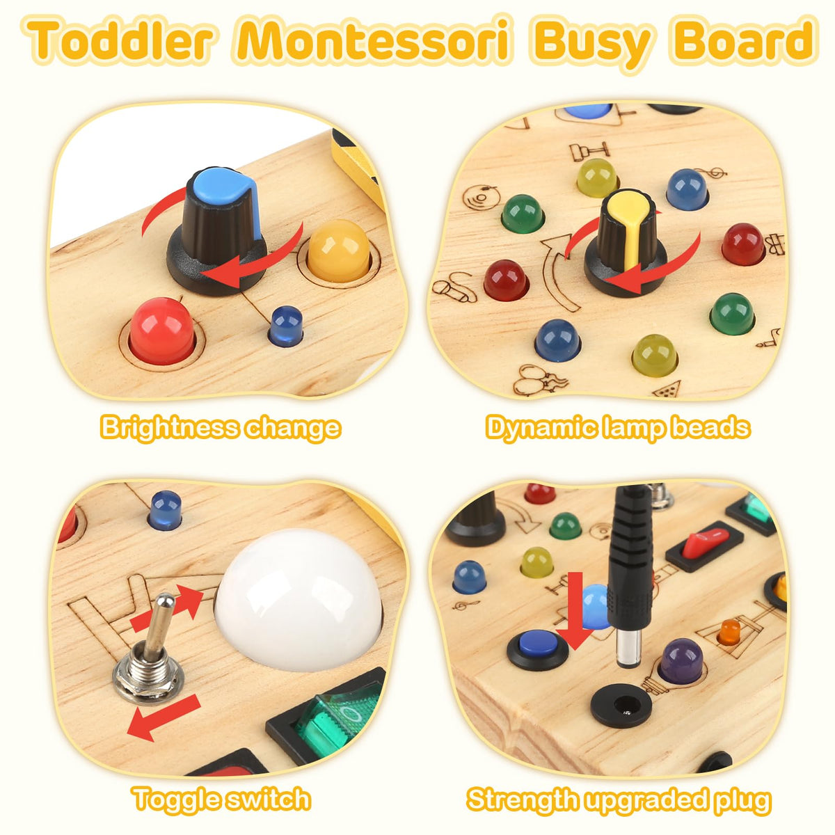Sanlebi Wooden Sensory Board with LED lights providing gentle visual feedback