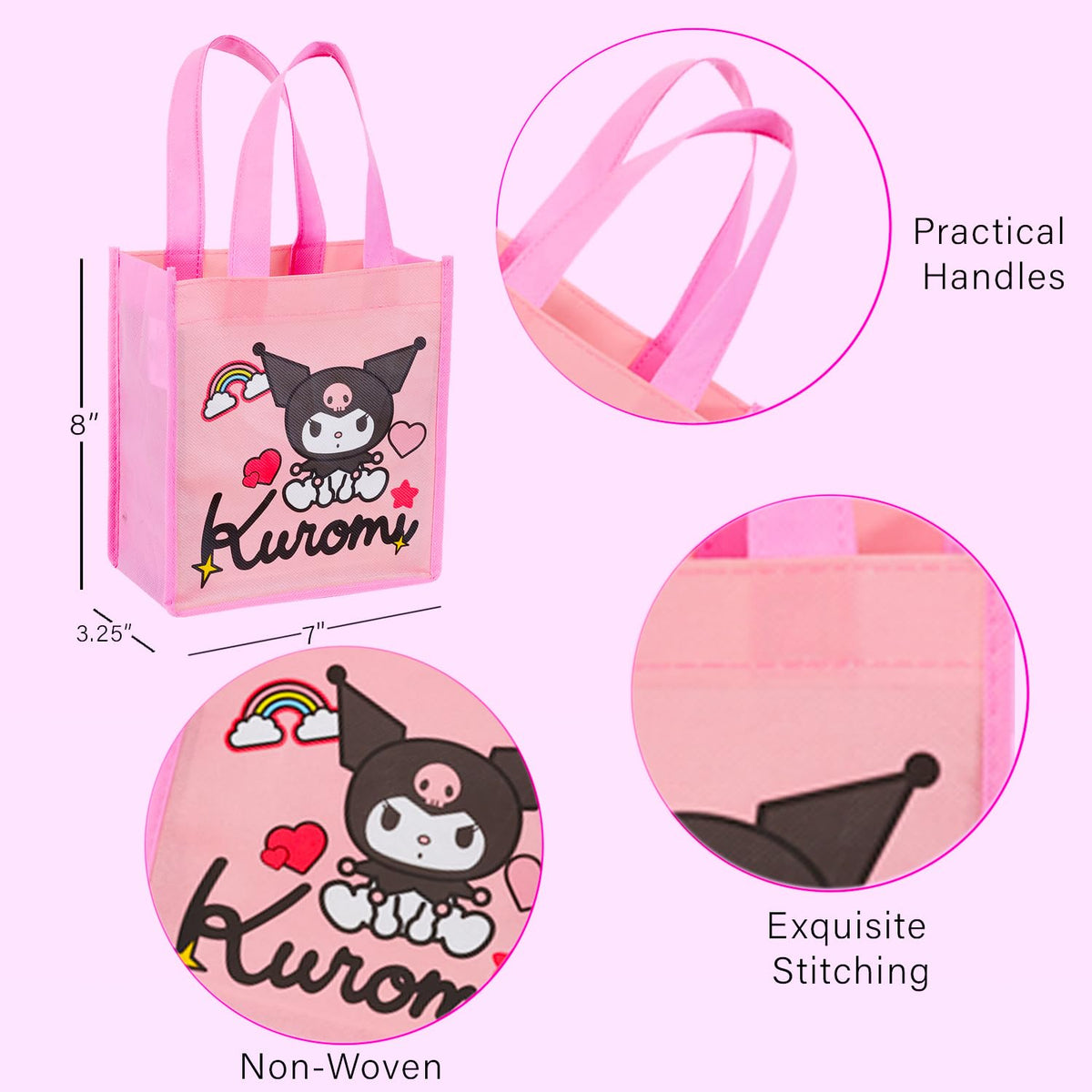 Kuromi tote bag with durable handles for comfortable carrying at events.