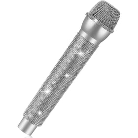 Sanwuta Bling Microphone Prop in silver rhinestones for stage performances