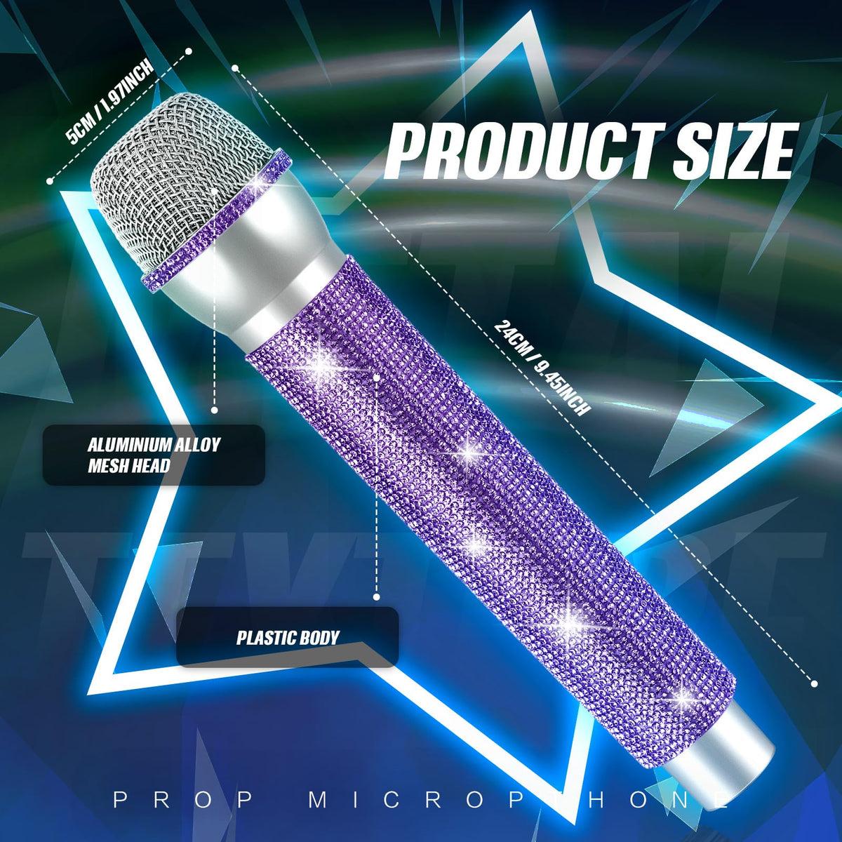 Sanwuta Bling microphone prop side view with rhinestones for vibrant stage photos.