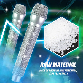 Closeup of rhinestones on the Sanwuta microphone prop catching light