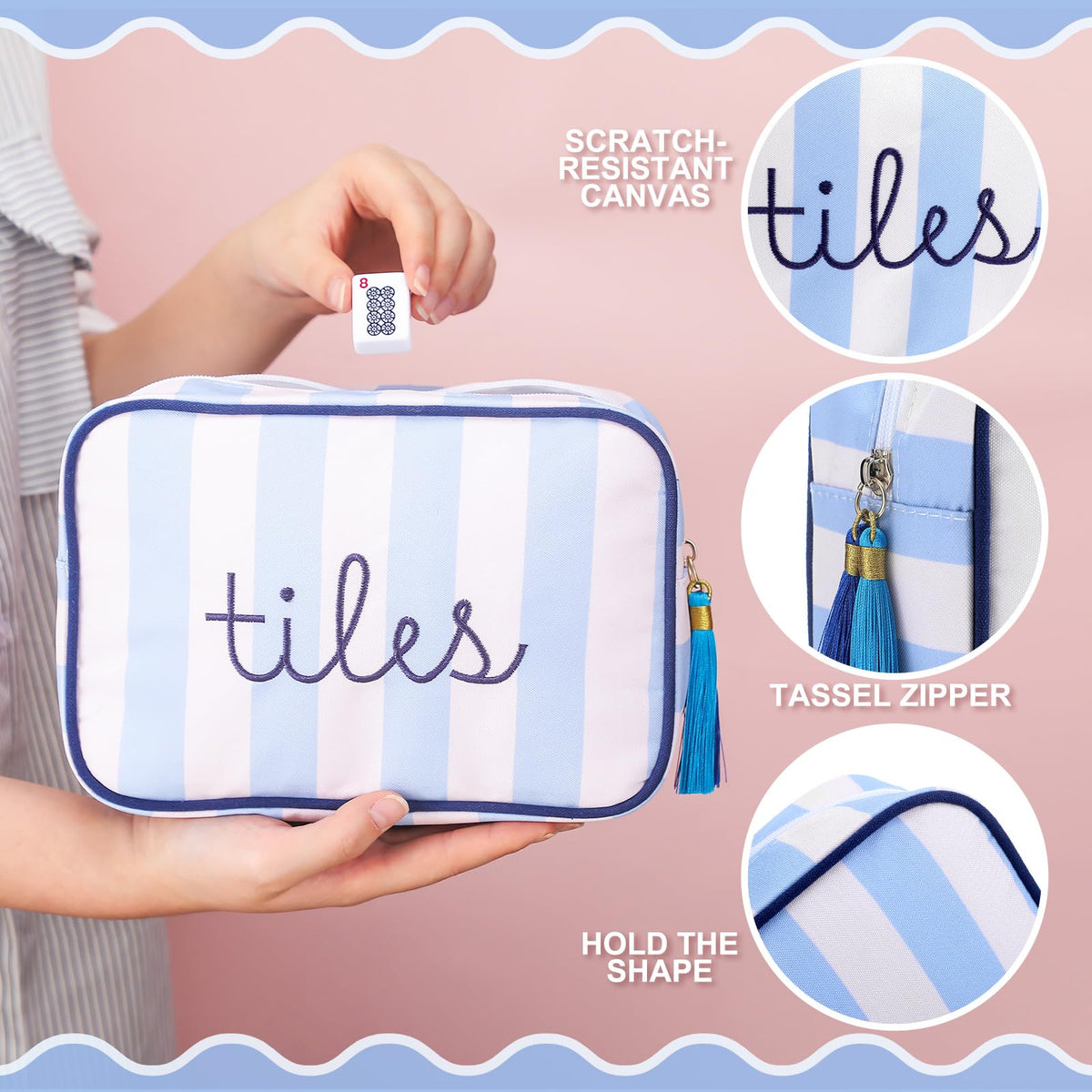 Sanwuta Mahjong bag reinforced zipper protects tiles and extends the set's life.