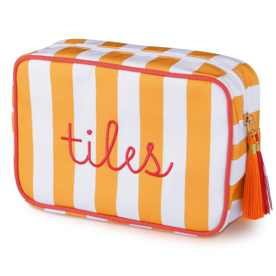 Sanwuta Mahjong Bag with zipper and orange stripes keeps tiles organized on the go
