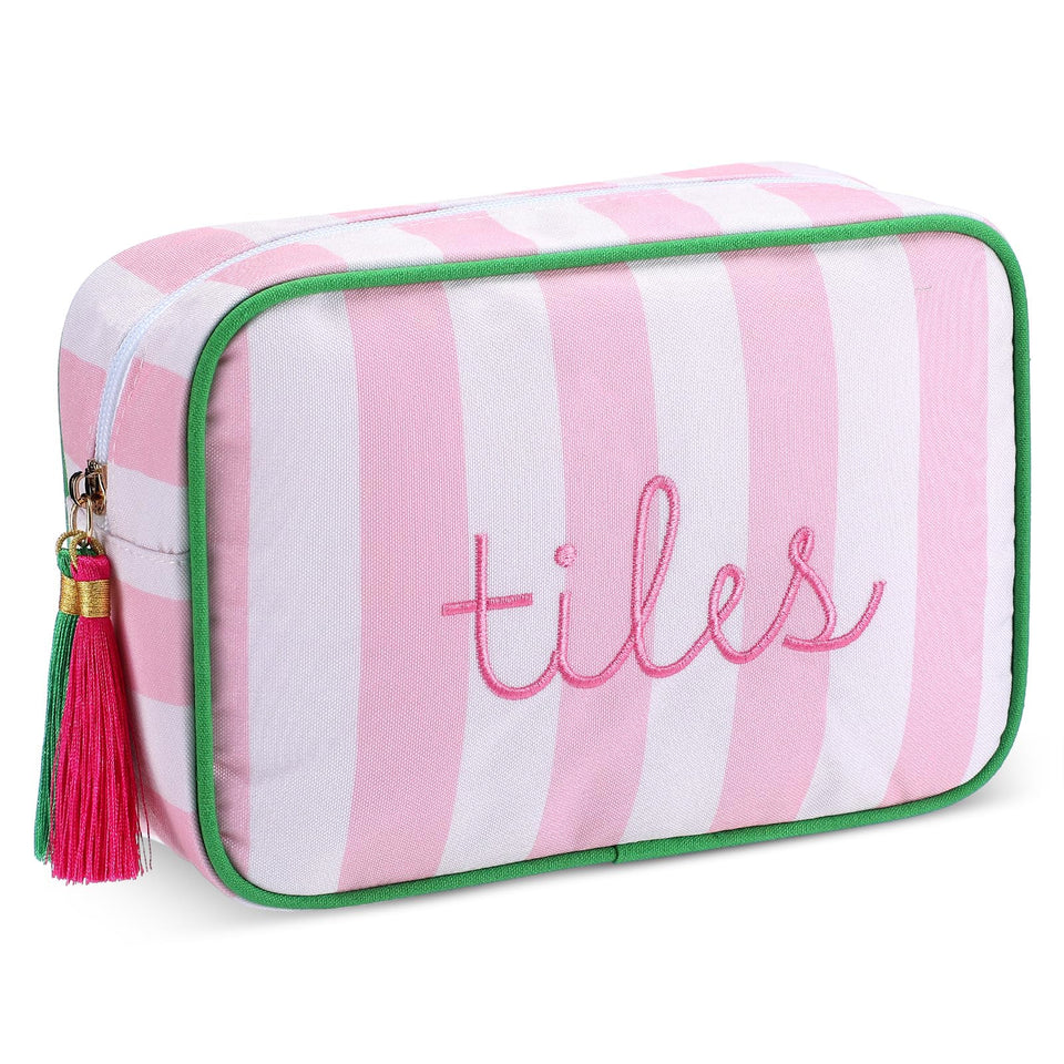 Sanwuta Mahjong Tile Bag with pink embroidery for stylish tile storage.