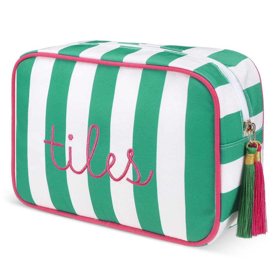 Sanwuta Mahjong tile bag with zipper and striped embroidery for secure, stylish tile storage.