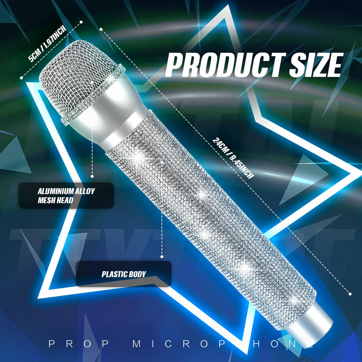 Sanwuta stage prop microphone with sparkling rhinestones for disco cosplay