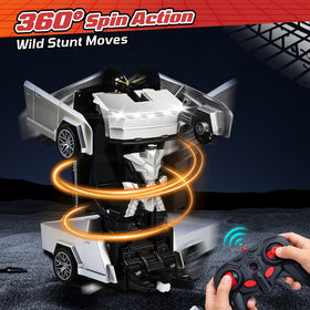 saoakk Transform RC Cybertruck 360-degree rotation shows versatile movement and drift.