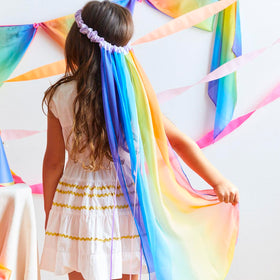 Sarah's Silks rainbow silk colors encourage active dancing and twirling.