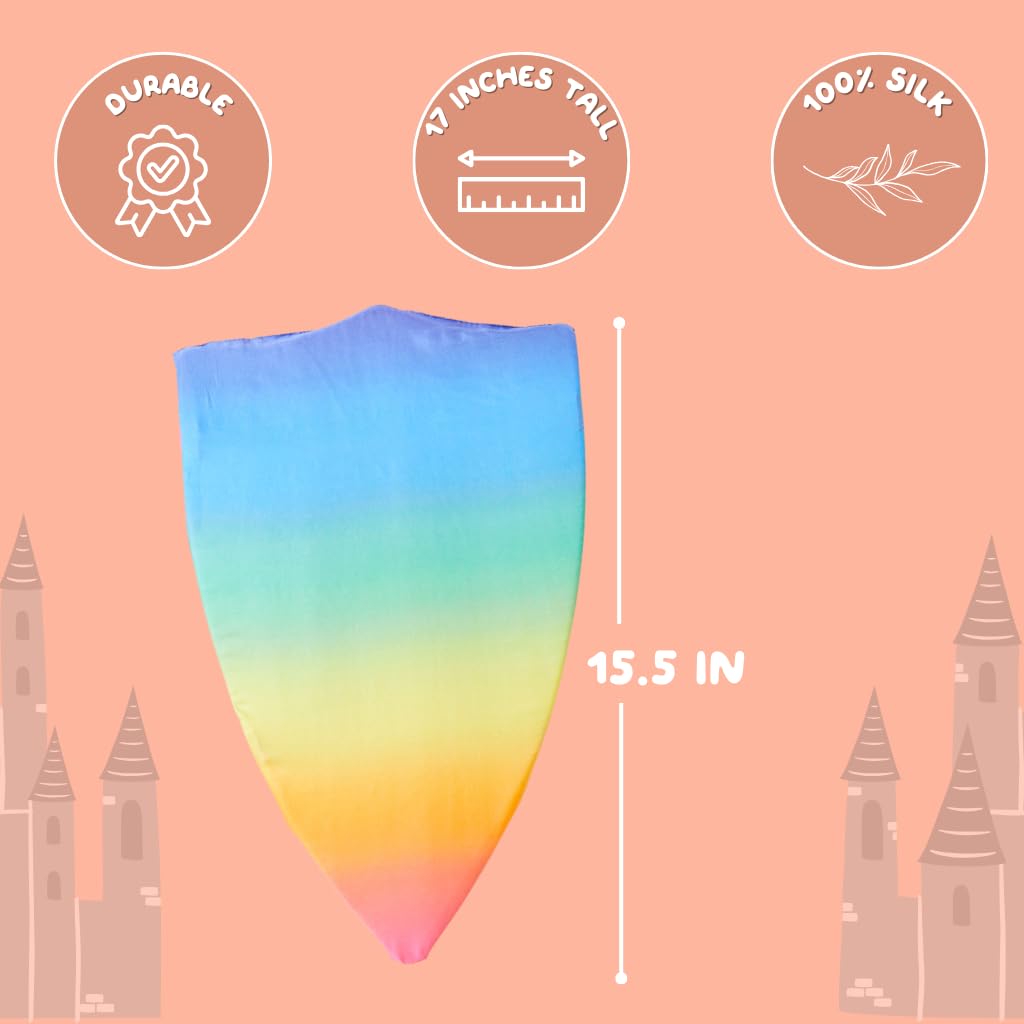 Sarah's Silks Foam Shield rainbow child holding for active role-play.