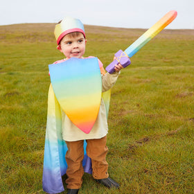 Sarah's Silks Foam Shield rainbow playtime action sparks storytelling.
