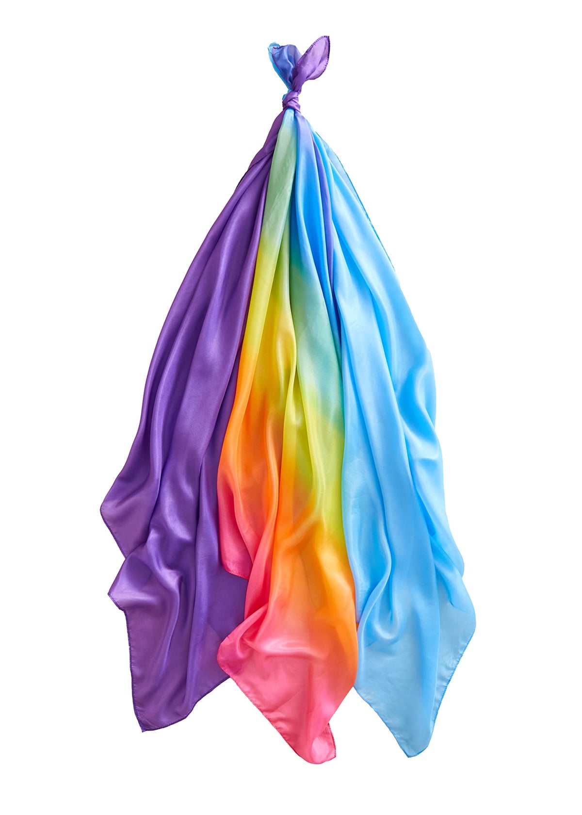 Sarah's Silks Playsilk Rainbow draped for imaginative dress-up and storytelling.