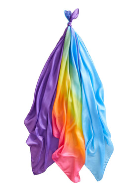 Sarah's Silks Playsilk Rainbow draped for imaginative dress-up and storytelling.