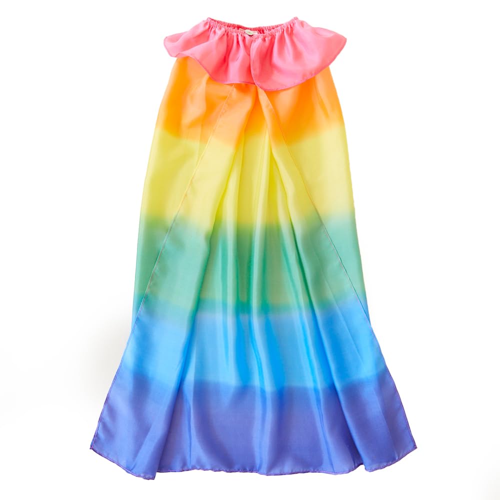 Sarah's Silks Rainbow Cape worn by a child for imaginative dress-up play