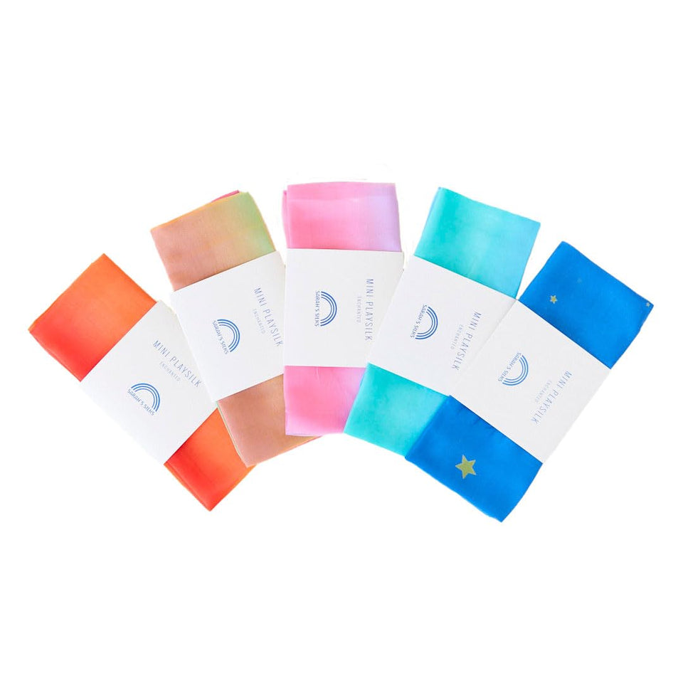 Sarah's Silks rainbow playsilk for vibrant dress-up and imaginative play.