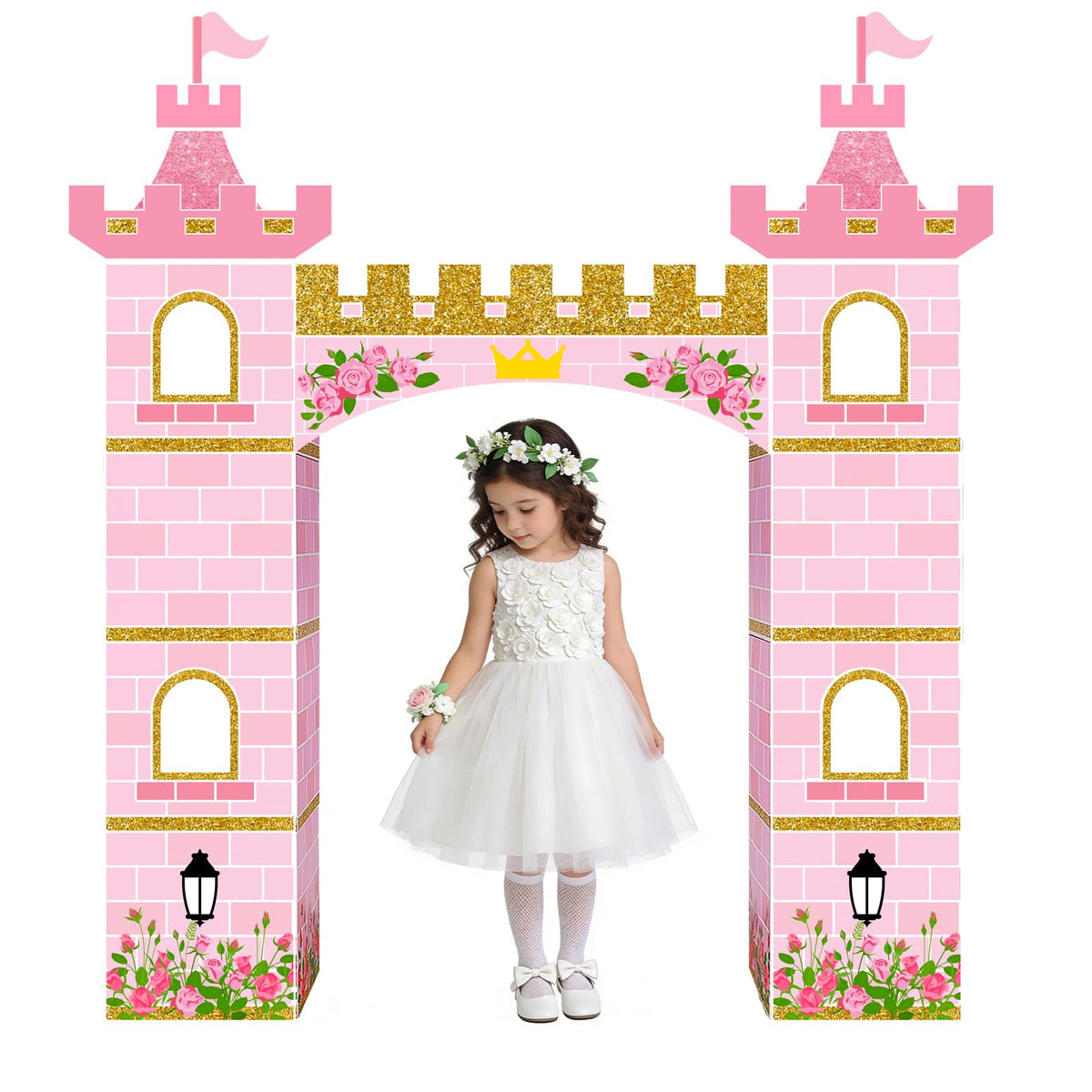 Sariiraw pink princess archway with glitter creates a magical party backdrop for photos