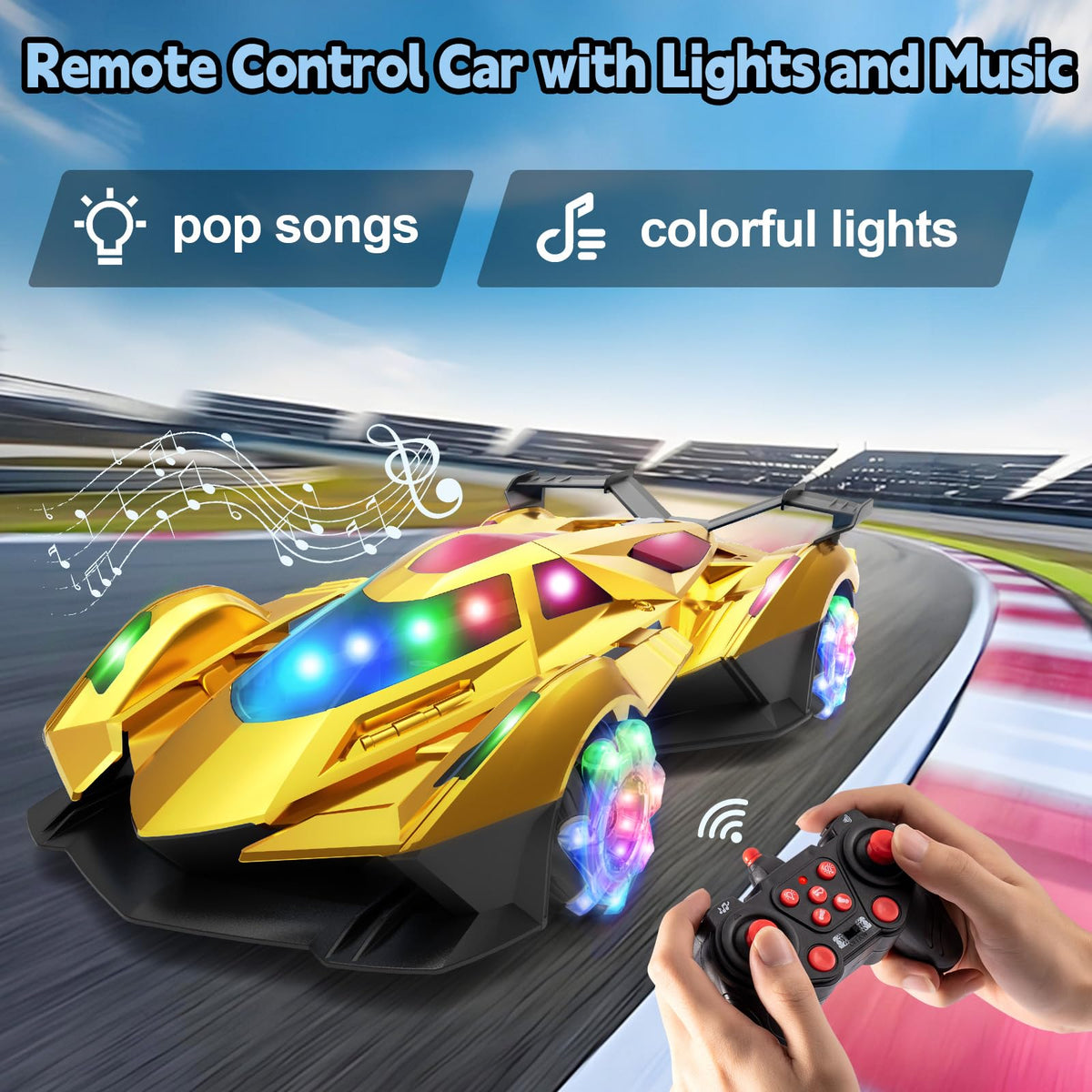 SASBSC RC car side view highlights 360° rotation for dynamic driving adventures.