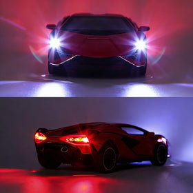 SASBSC red diecast car displayed on its base