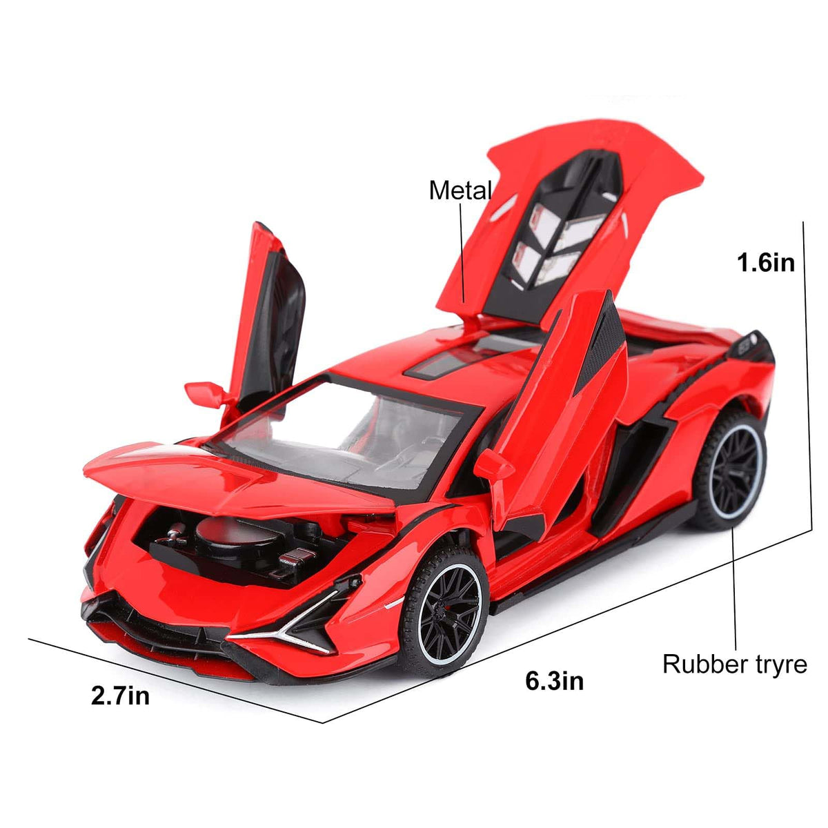 SASBSC red diecast car pull-back action in motion