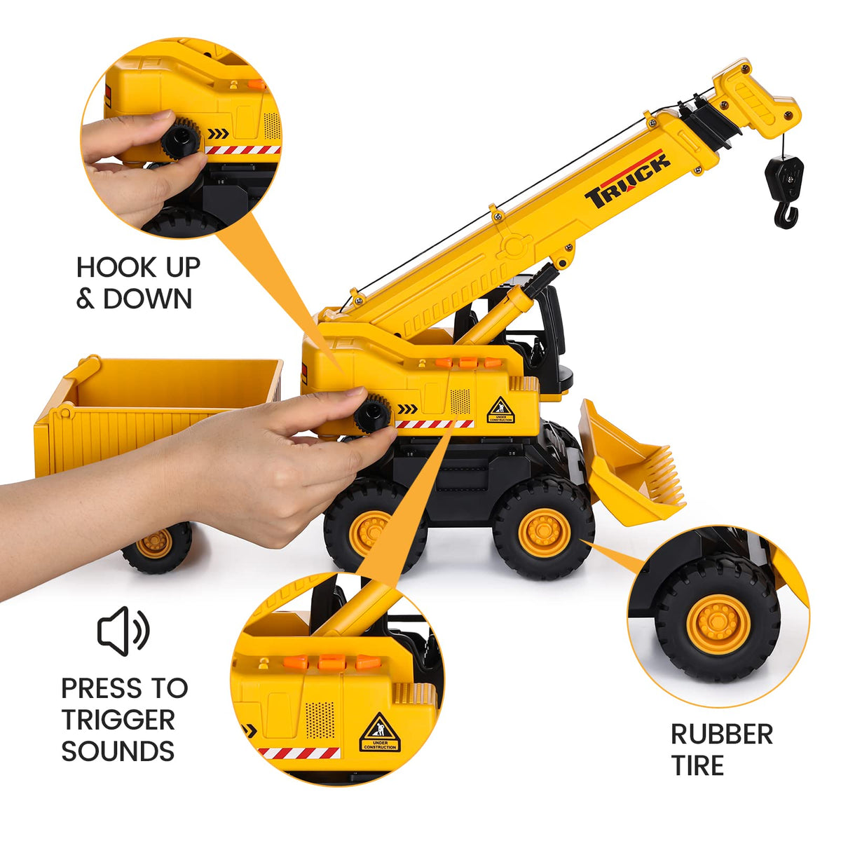 SASBSC toy trucks retractable-boom in action boosts imaginative construction play.