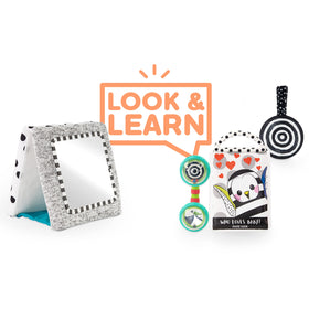 Sassy Look & Learn Baby Box floor mirror supports tummy time and self-awareness.