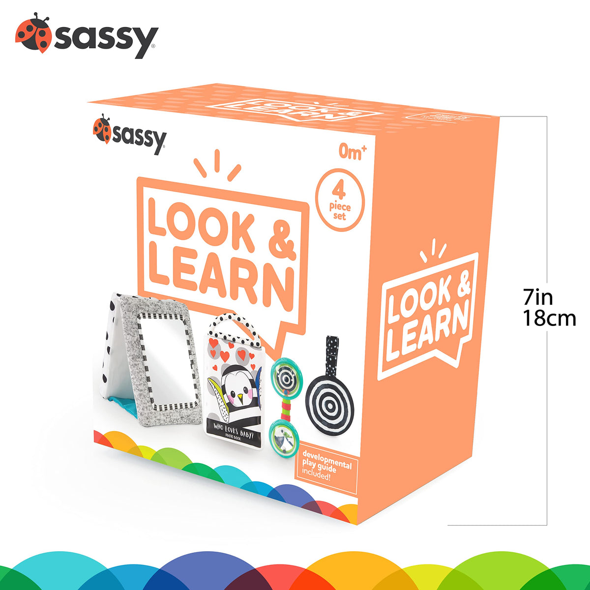 Sassy Look & Learn High-Contrast Bullseye fosters visual tracking and attention.