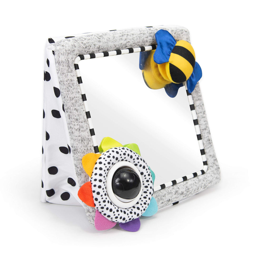 Sassy See Me Floor Mirror shows baby safe face focus for early bonding.